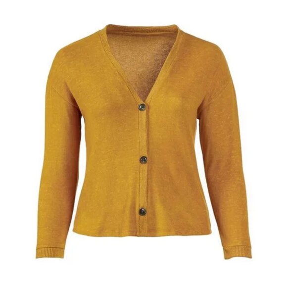 Bobeau Gold Button Up Cardigan Sz Large - Picture 1 of 4